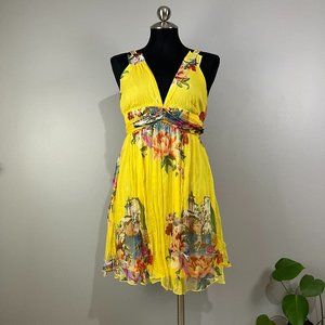 Y2k Vintage yellow Boho silk Mini dress
